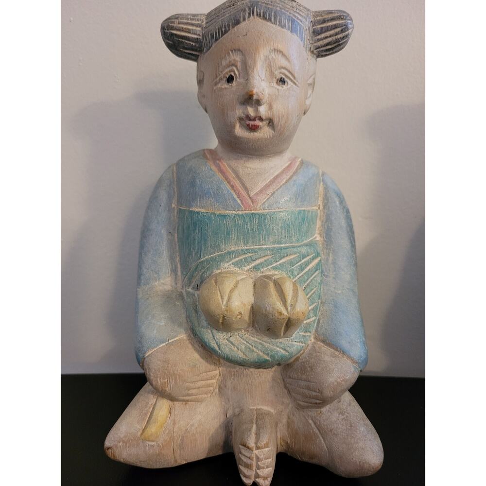 VTG Pair Of handmade/Carved/Asian Chinoiserie Wood Figurines Thailand - Picture 6 of 11